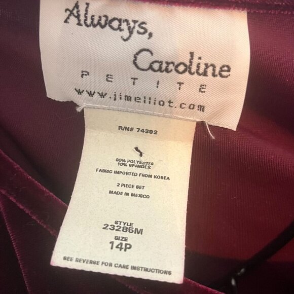Vintage Always Caroline 14P Crushed Velvet Long Sleeve Top Maroon Fall - Picture 3 of 4
